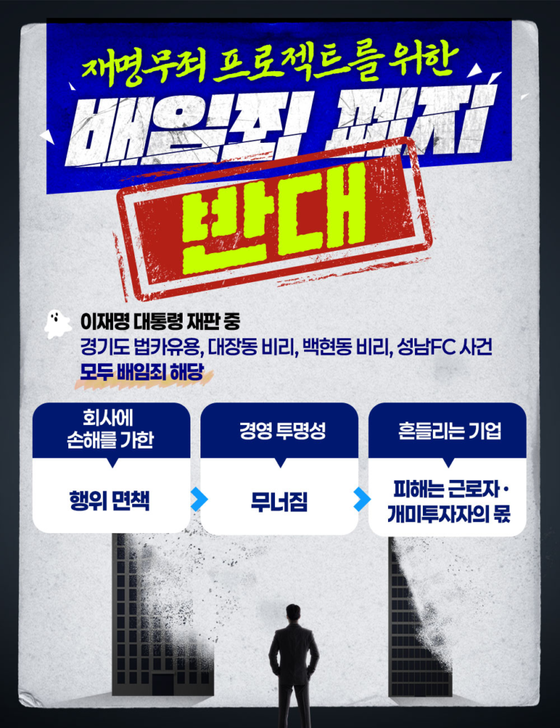 국민의힘 “배임죄 폐지 추진, 이재명 방탄 목적…기업·투자자 피해 우려”