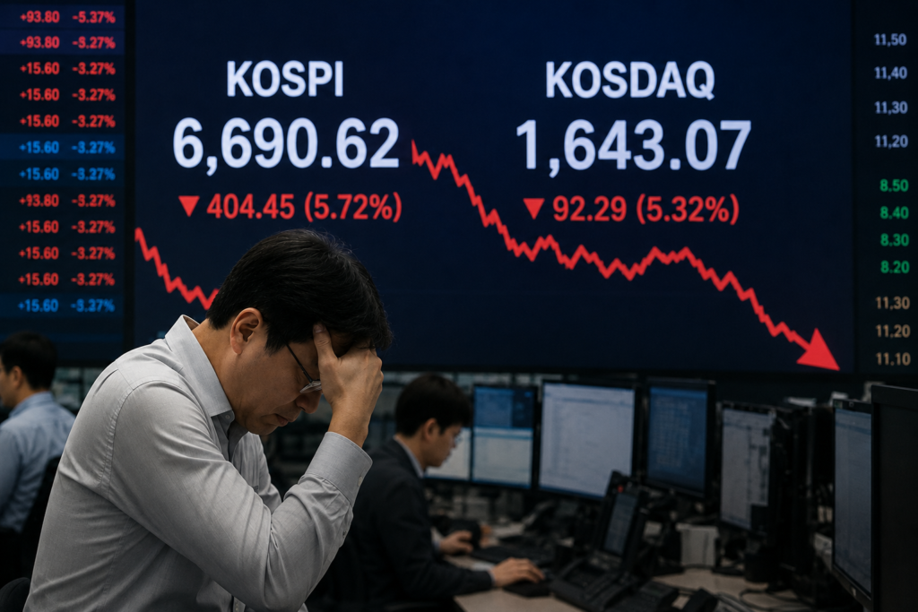 “하루 만에 400P 증발”…코스피 -5.72%, ‘7천피’ 하루 만에 무너졌다